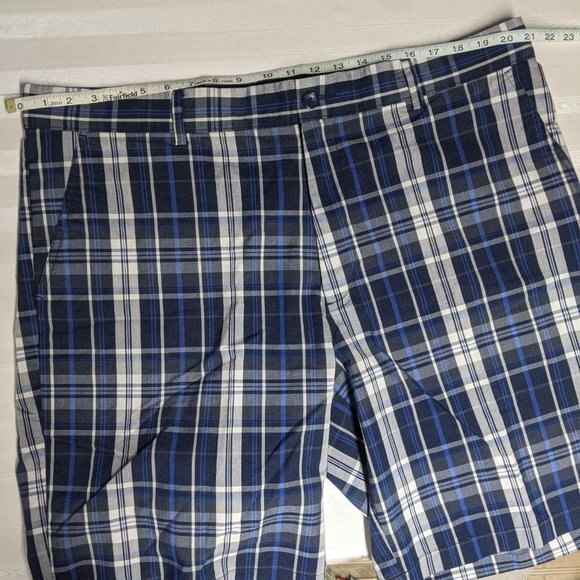 Greg Norman for Tasso Elba Shorts Men Size 40 Plaid Flat Front Bermuda Blue - Picture 5 of 6